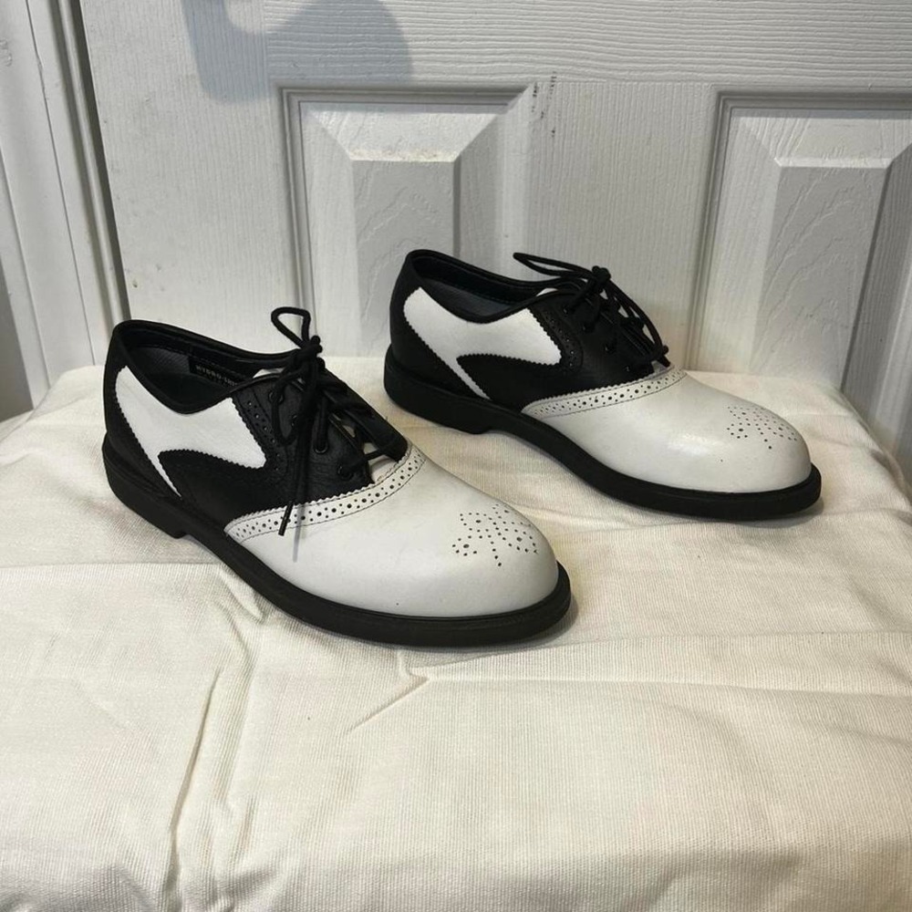 Rockport Womens Saddle Shoes Black White Leather Wingtip Oxfords W1846-6N 6N